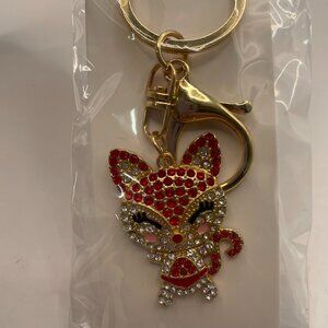 NEW! Mint Brand Red Fox Keychain Purse Charm Rhinestones